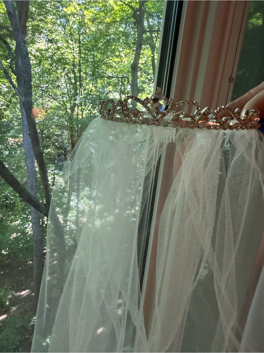 Crystal Tiara Veil Headpiece - Ivory Tulle